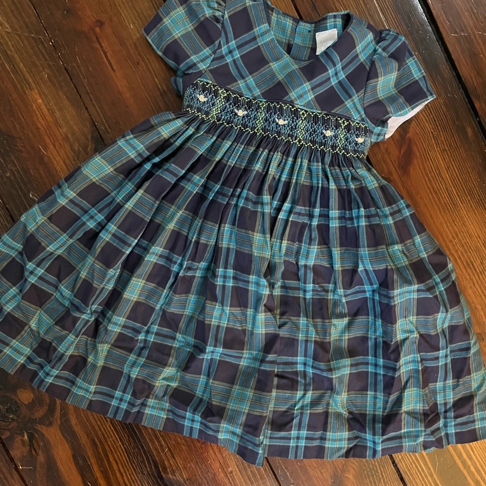 Edgehill Collection Navy and Green Plaid Dress with smocking details 18 months - Picture 6 of 8